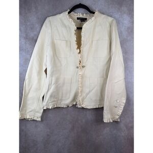 Y2K Vintage Stylecast‎ Cream Ruffled Tweed Blazer Women Size 12 Preppy